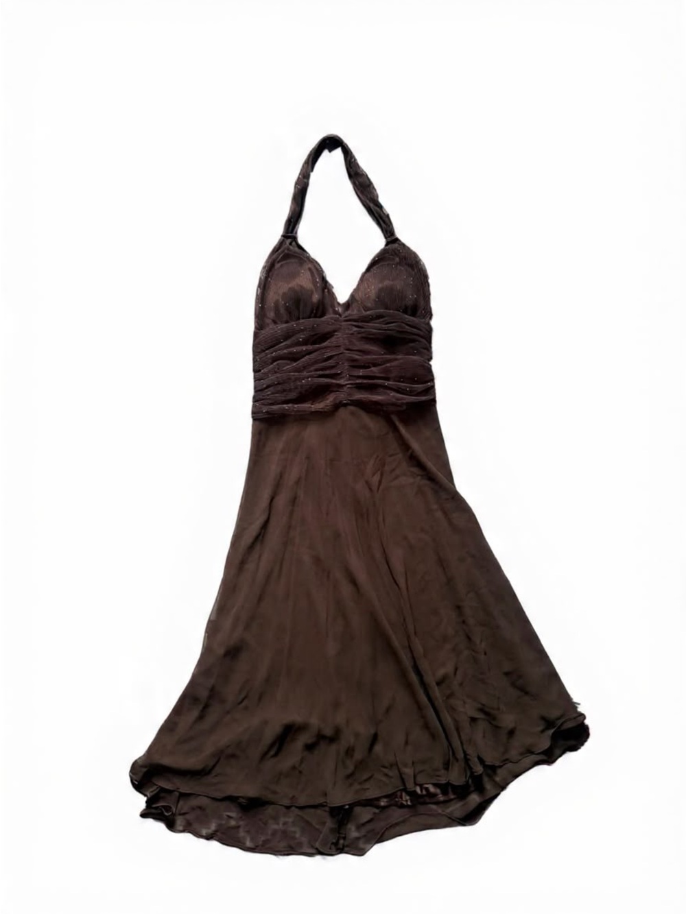90s Elegant Brown Ruched Slip Dress